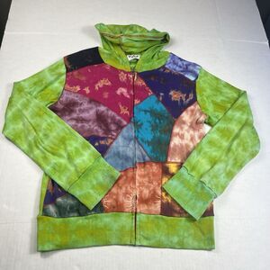 Talk Of The Walk Hooded Jacket Patchwork Boho Casual Hippie Y2K Full Zip L/ XL